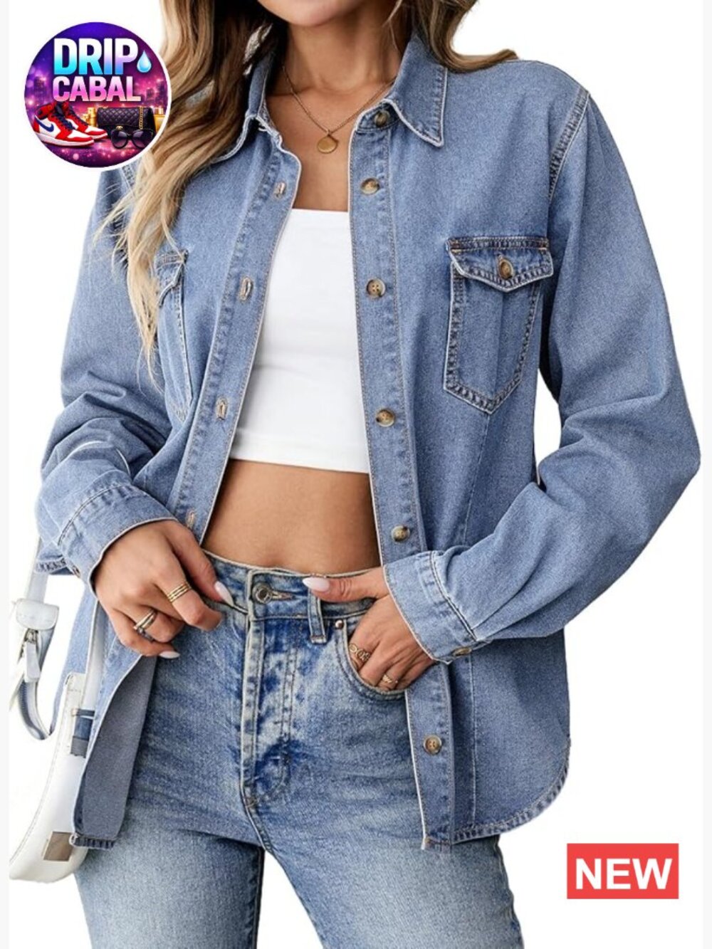 Oversized Button Down Denim Shirt Long Sleeve Casual Blouse